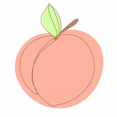Peach in Continuous Line Drawing. Sketchy Single Apricot with Editable Stroke. Outline Simple Artwork with Editable Stroke. Vector Illustration.