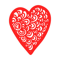 Red Vector Doodle Heart isolated on white background. Valentines Day, Wedding element of design. Love Symbol.