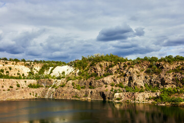 Radon Lake in a place of flooded granite quarry near the Southern Bug river in Mygiya, Ukraine