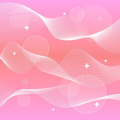 Abstract background with curved lines, geometric shapes - circles, crosses, gradient. Memphis style. Vector illustration. Web design, social media decoration, template, texture.