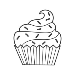 Simple picture of Cake Isolated on white background. Vector illustration. Cooking, food, tasty, delicious, eating, sweets, dessert, cream, glaze, confetti, dough, pastries. Doodle style, Clip art.