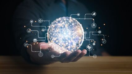 Network concept.Business global internet connection application technology and digital marketing, Financial and Digital link tech, big data. Elements of this image furnished by NASA.