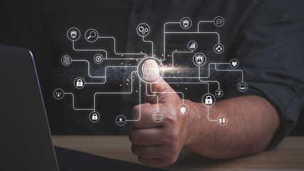 Concept of digital security. surveillance and security scanning of digital programs cyber futuristic applications. internet digital security technology concept for business background.