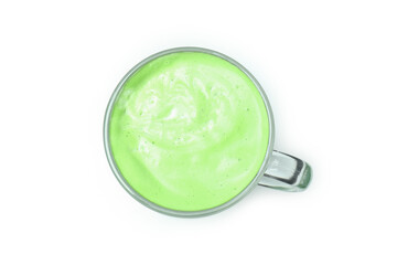 Cup of matcha latte isolated on white background