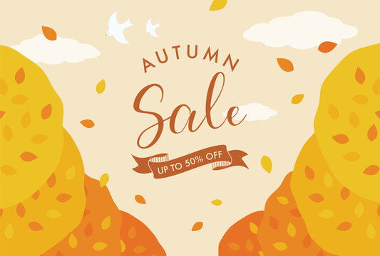 vector background with autumn leaves along the street for banners, cards, flyers, social media wallpapers, etc.