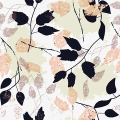 Seamless natural autumn pattern, abstract texture leaves on a white background. Hand drawing. Design for textiles, wallpapers, printed products. Vector illustration