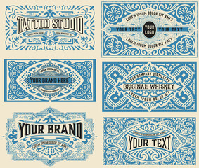 Set of 6 labels. Western style