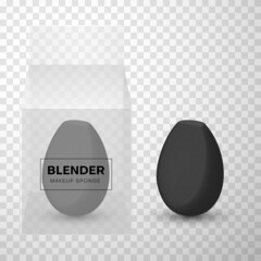 Set of gray and black makeup sponge plastic container realistic vector illustration. Beauty blender