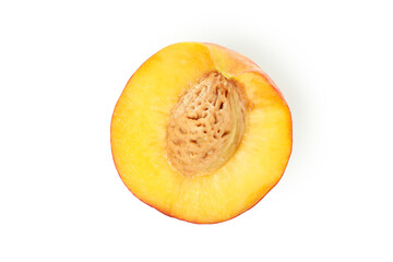 Half of peach fruit isolated on white background