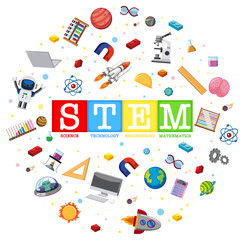 Colourful STEM education text icon