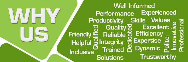 Why Us Word Cloud Green Rounded Squares 