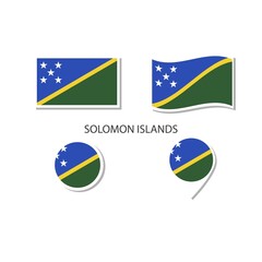 Solomon Islands flag logo icon set, rectangle flat icons, circular shape, marker with flags.