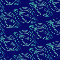 Seamless pattern with seashells isolated on blue backgound. Vector illustration