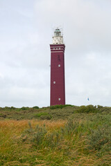 Lighthouse Westhoofd on top of dune;, Ouddorp, Goeree-Overflakkee, South Holland, Netherlands