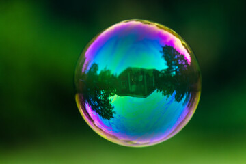 soap bubble on black and green background