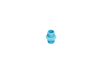 Blue PVC nipple for water supply pipe fitting on white background isolated.