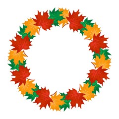 Naklejka na ściany i meble Seasonal frame design with orange, red and green maple leaves vector background for card,