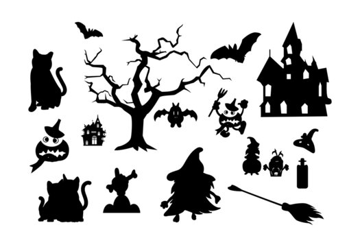 Silhouettes of Halloween Night. Vector collection of silhouettes. Spooky Halloween silhouettes icon and character Collection with high resolution.