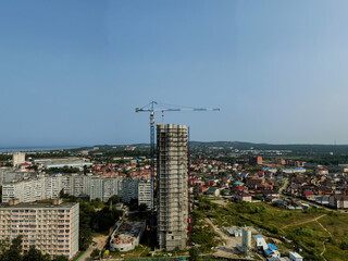 construction of a multi-storey building in the city view from the top