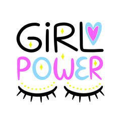 Girl power hand drawn vector lettering.  Self acceptance typography with doodle points. T-shirt print, postcard, banner design element.