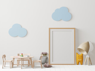 3D Mockup photo frame in Modern interior of children room