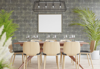 3D Mockup photo frame in Modern interior of dining room