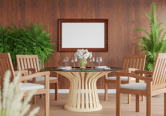 3D Mockup photo frame in Modern interior of dining room