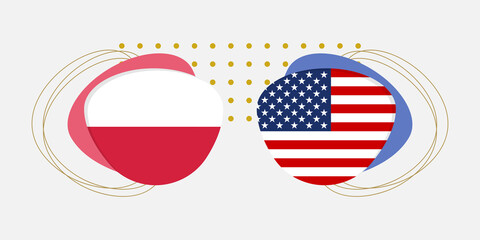 Poland and USA flags. American and Polish national symbols with abstract background and geometric shapes. Vector illustration.