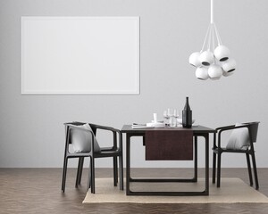 3D Mockup photo frame in Modern interior of dining room