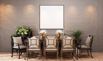 3D Mockup photo frame in Modern interior of dining room