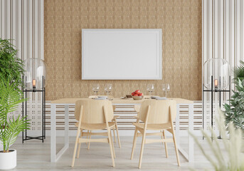 3D Mockup photo frame in Modern interior of dining room