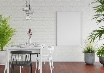 3D Mockup photo frame in Modern interior of dining room