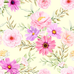 watercolor floral and leaves seamless pattern