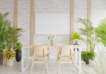 3D Mockup photo frame in Modern interior of dining room