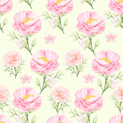 watercolor floral and leaves seamless pattern