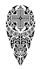 Tattoo sketch maori style for leg or shoulder with turtle, sun symbols face and swastika.	
 - obrazy, fototapety, plakaty