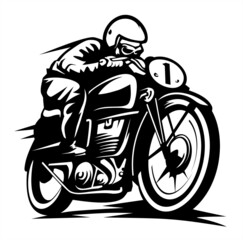 vintage biker logo, custom motorcycle, festival banner poster, flat illustration vector - obrazy, fototapety, plakaty