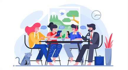 family breakfast, parenting concept, intimate and cheerful flat illustration vector