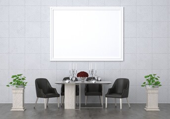 3D Mockup photo frame in Modern interior of dining room