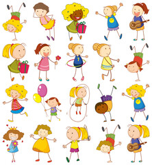 Set of different kids in doodle style