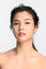 Beautiful young asian woman with clean fresh skin on white background, Face care, Facial treatment, Cosmetology, beauty and spa, Asian women portrait.