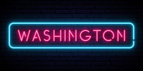 Fototapeta premium Washington neon signboard. Glowing banner. Stock vector illustration.