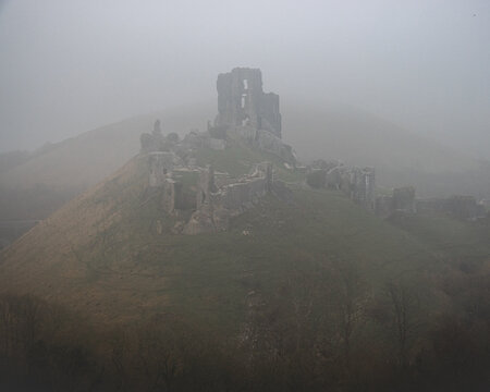 Corfe Castle surrounded by mist