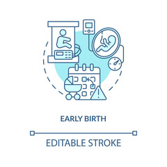 Early birth blue concept icon . Premature childbirth abstract idea thin line illustration. Statutory maternity leave in case of preterm labor. Vector isolated outline color drawing. Editable stroke
