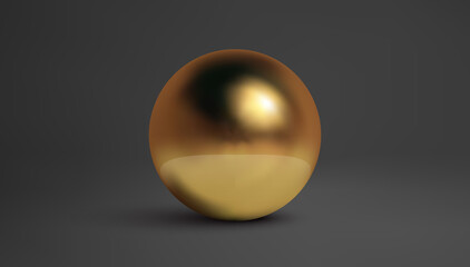 Golded sphere isolated on black background. 3d vector illustration.