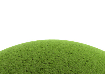 Realistic green grass hill isolated on white background. Spherical empty panorama. Bright 3d illustration. - obrazy, fototapety, plakaty