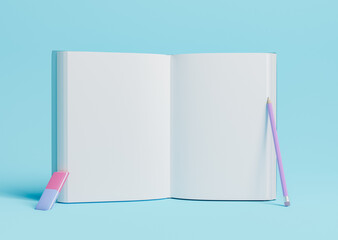 open book with a pencil and eraser