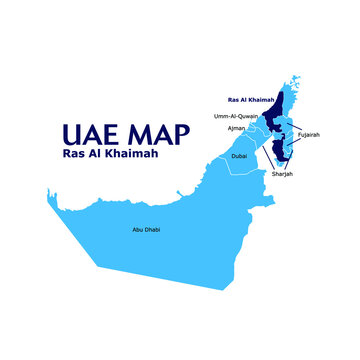 United Arab Emirates Map. Ras Al Khaimah Emirate Map. Vector Illustration.