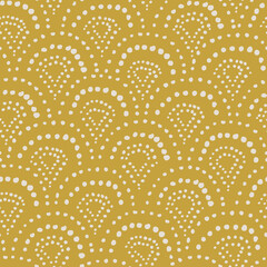 Boho seamless pattern with wavy scalloped shapes. Hand-drawn dots and arcs abstract background.  - 451579551
