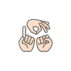 Gestures in communication RGB color icon. Hands movement. Expressing speaker feelings. Non-verbal communication. Illustrating speech with arms. Isolated vector illustration. Simple filled line drawing